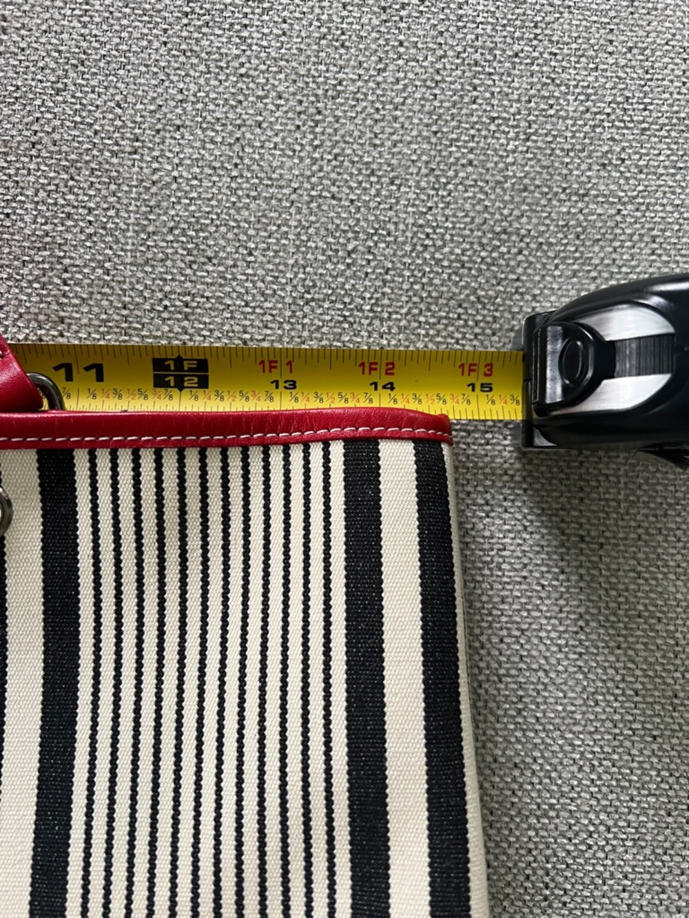 Longchamp Black and White Striped Shoulder Bag with Red Leather Trim - Picture 8 of 10